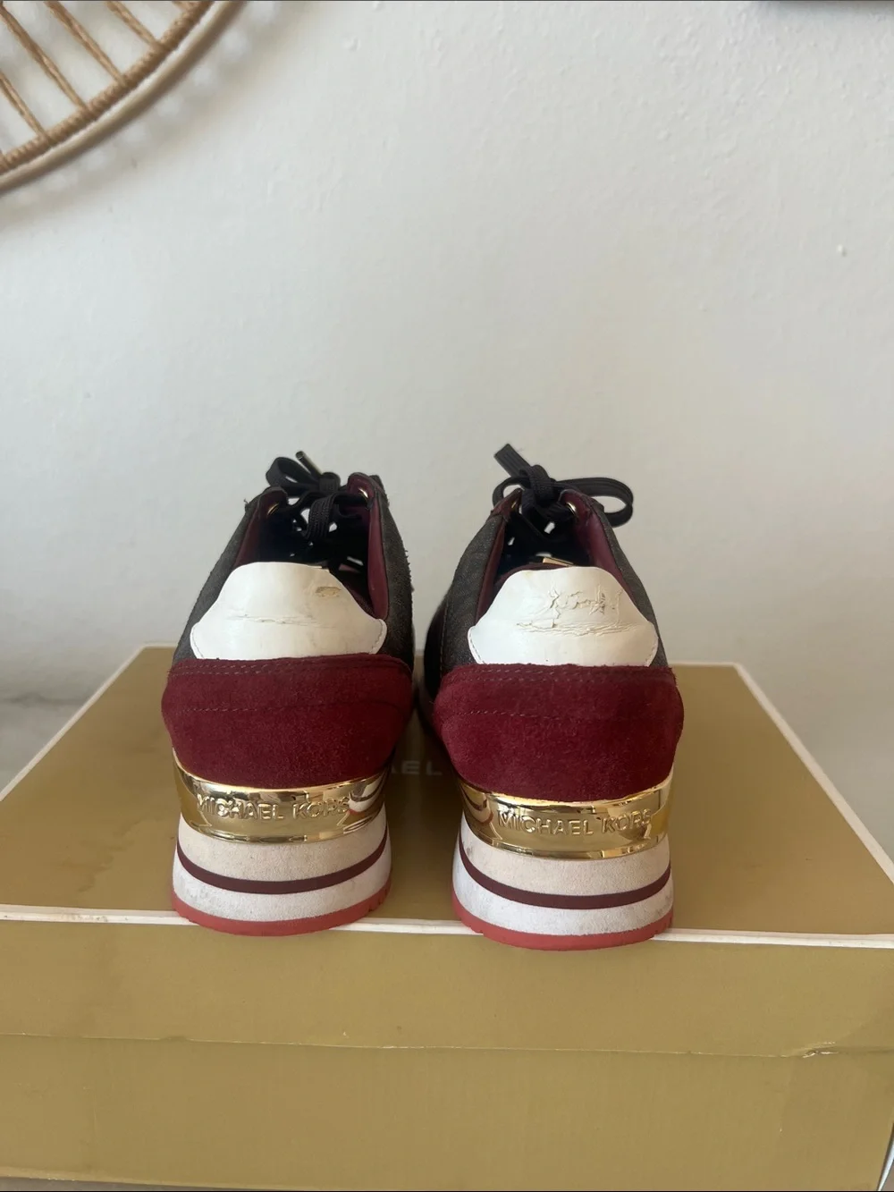 Michael Kors Burgundy and Brown Logo Trainer Sneakers